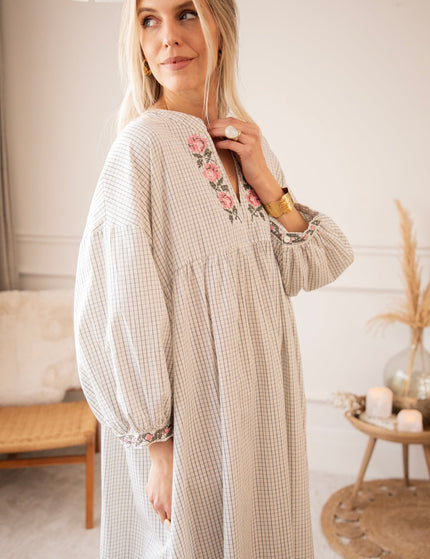 Grid & Grow Dark Blue - Maxi Jurk - ellemilla