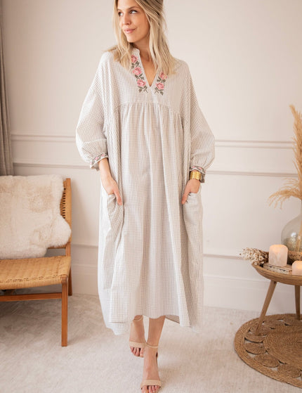 Grid & Grow Dark Blue - Maxi Jurk - ellemilla