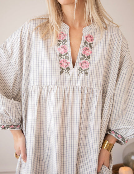 Grid & Grow Dark Blue - Maxi Jurk - ellemilla