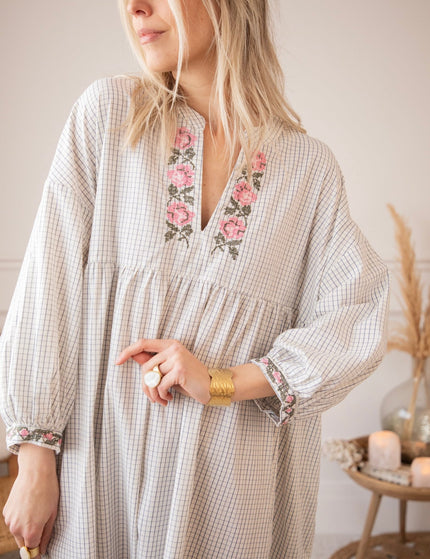 Grid & Grow Dark Blue - Maxi Jurk - ellemilla