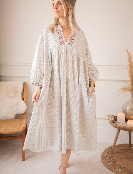 Grid & Grow Dark Blue - Maxi Jurk - ellemilla
