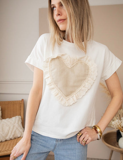 I've Got A Big Heart White/Taupe - T-Shirt - ellemilla