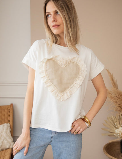 I've Got A Big Heart White/Taupe - T-Shirt - ellemilla