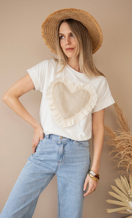 I've Got A Big Heart White/Taupe - T-Shirt - ellemilla