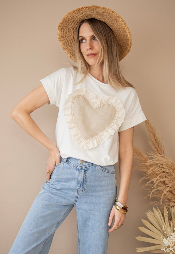 I've Got A Big Heart White/Taupe - T-Shirt - ellemilla