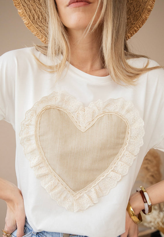 I've Got A Big Heart White/Taupe - T-Shirt - ellemilla