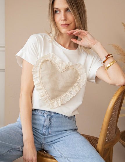 I've Got A Big Heart White/Taupe - T-Shirt - ellemilla