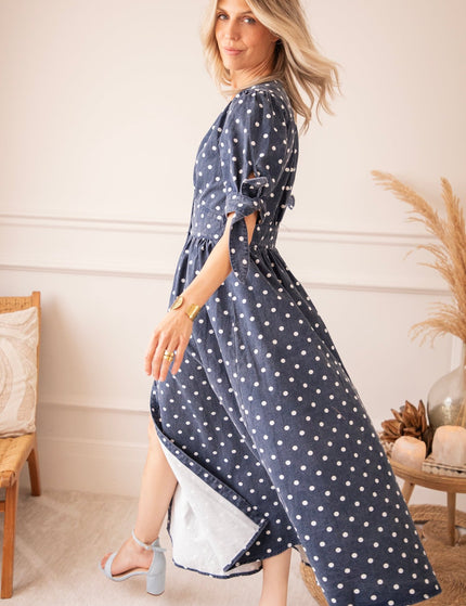 Jeanne Dots Dark Blue - Maxi Jurk - ellemilla