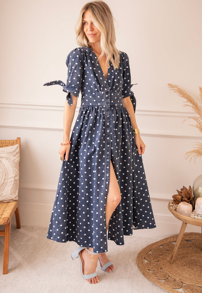 Jeanne Dots Dark Blue - Maxi Jurk - ellemilla