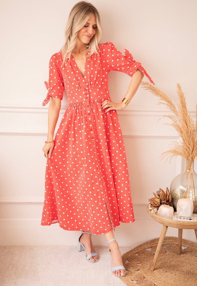 Jeanne Dots Red - Maxi Jurk - ellemilla