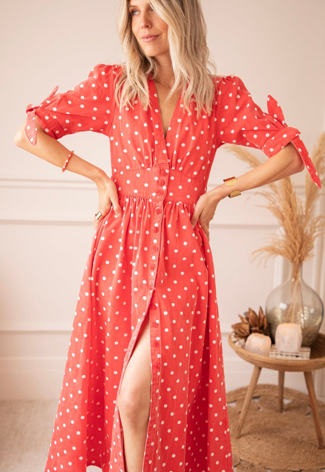 Jeanne Dots Red - Maxi Jurk - ellemilla