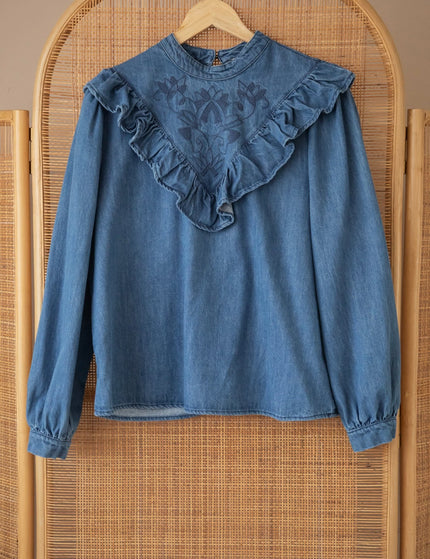 Jeany Ruche Blue - Blouse - ellemilla