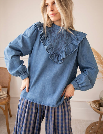 Jeany Ruche Blue - Blouse - ellemilla
