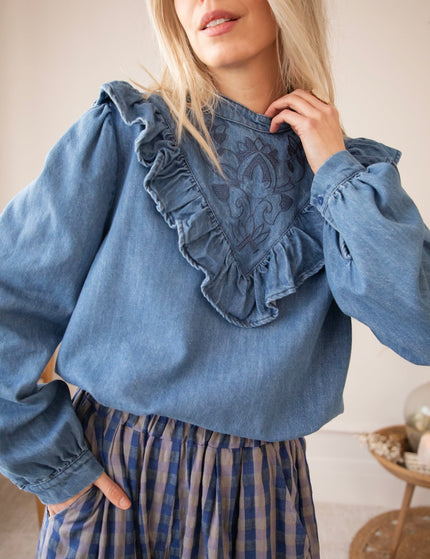 Jeany Ruche Blue - Blouse - ellemilla