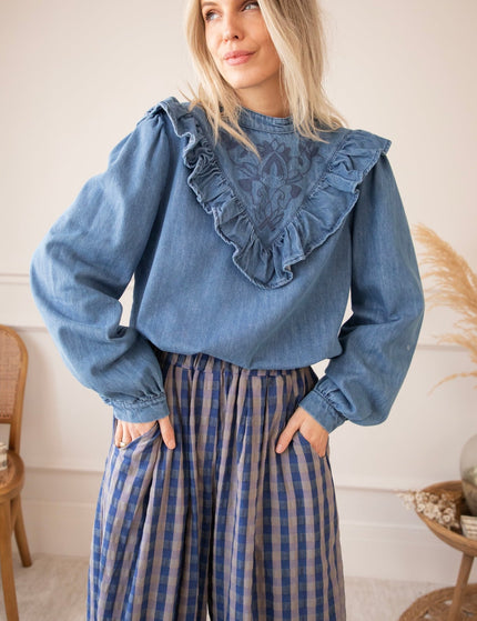 Jeany Ruche Blue - Blouse - ellemilla