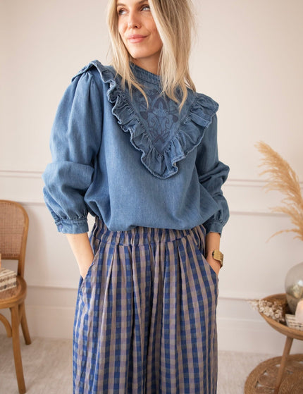 Jeany Ruche Blue - Blouse - ellemilla