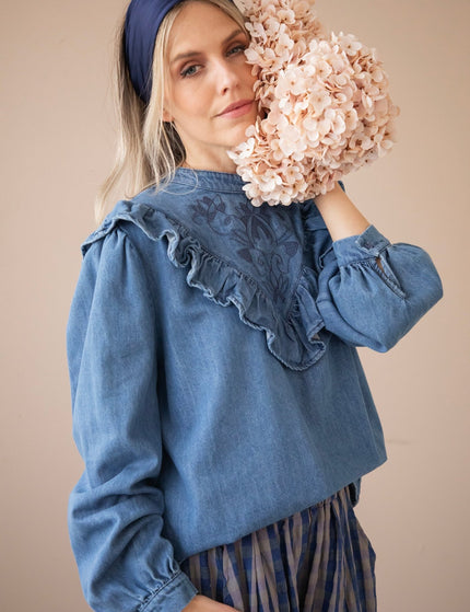 Jeany Ruche Blue - Blouse - ellemilla