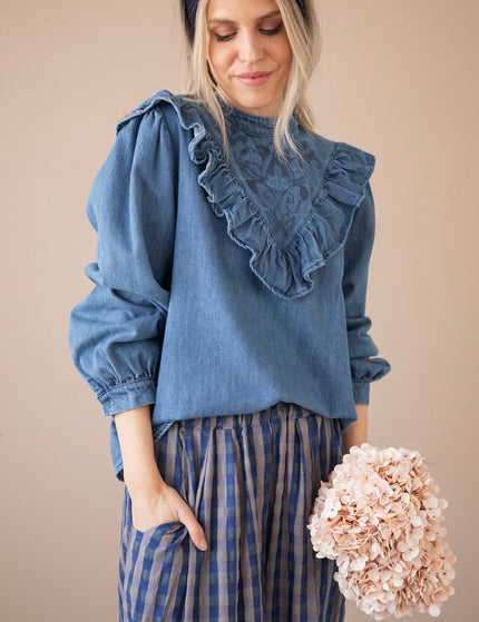 Jeany Ruche Blue - Blouse - ellemilla