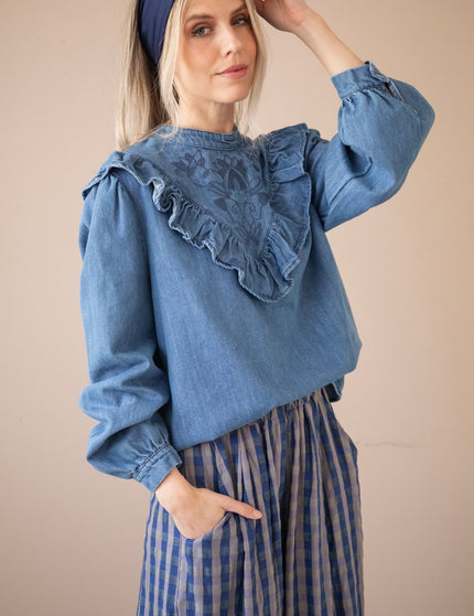 Jeany Ruche Blue - Blouse - ellemilla