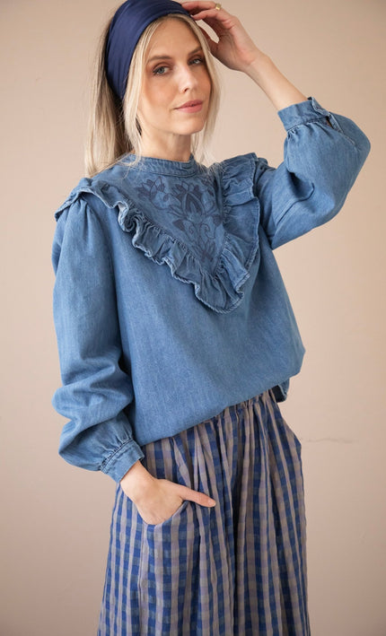 Jeany Ruche Blue - Blouse - ellemilla