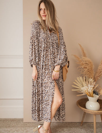 Joyce Beige/Leopard - Maxi Jurk - ellemilla