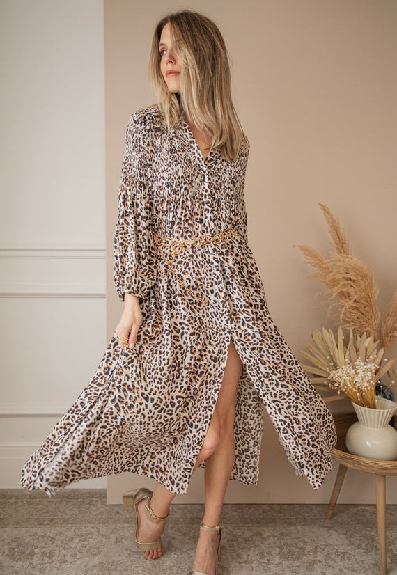 Joyce Beige/Leopard - Maxi Jurk - ellemilla