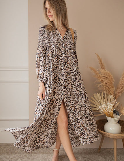 Joyce Beige/Leopard - Maxi Jurk - ellemilla