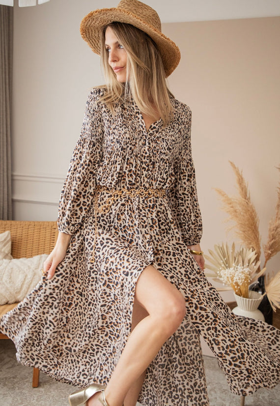 Joyce Beige/Leopard - Maxi Jurk - ellemilla