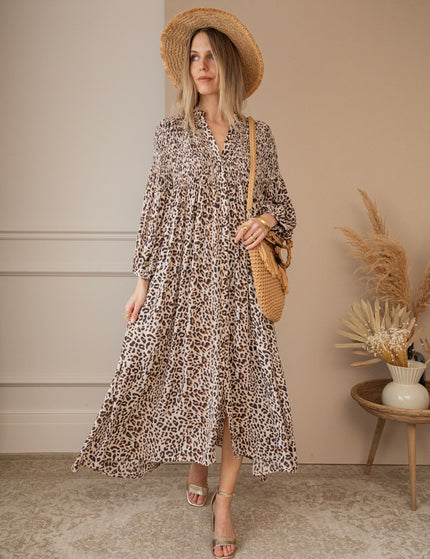 Joyce Beige/Leopard - Maxi Jurk - ellemilla