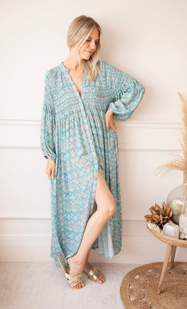 Joyce Bloom Blue/Red - Maxi Jurk - ellemilla