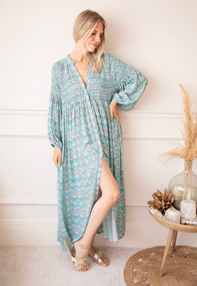 Joyce Bloom Blue/Red - Maxi Jurk - ellemilla