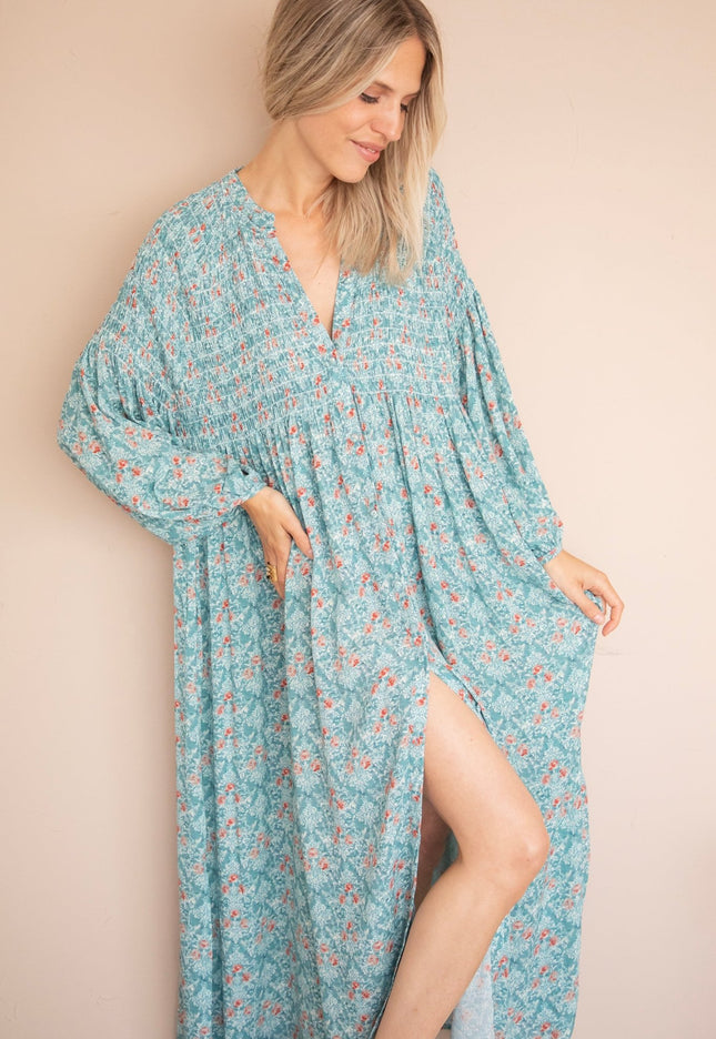 Joyce Bloom Blue/Red - Maxi Jurk - ellemilla
