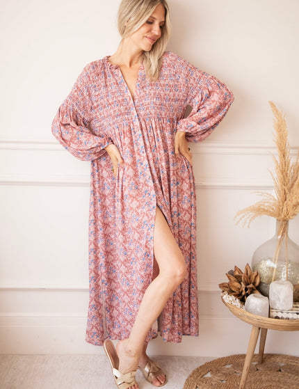 Joyce Bloom Bordeaux/Blue - Maxi Jurk - ellemilla