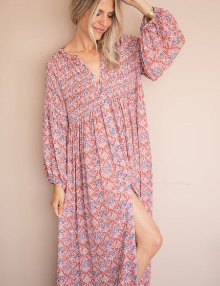 Joyce Bloom Bordeaux/Blue - Maxi Jurk - ellemilla