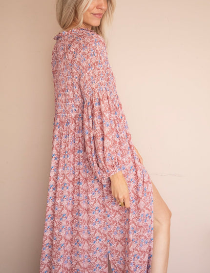 Joyce Bloom Bordeaux/Blue - Maxi Jurk - ellemilla