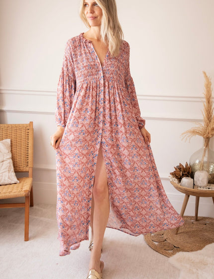 Joyce Bloom Bordeaux/Blue - Maxi Jurk - ellemilla
