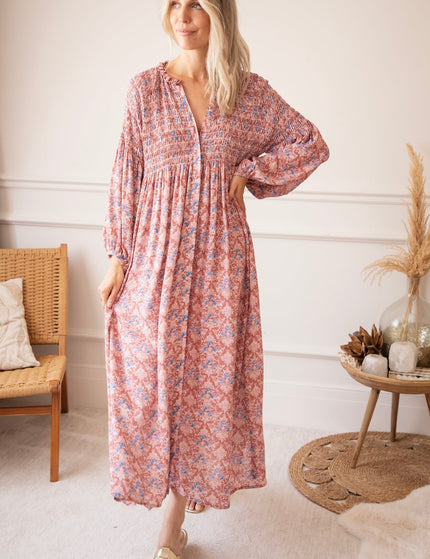 Joyce Bloom Bordeaux/Blue - Maxi Jurk - ellemilla