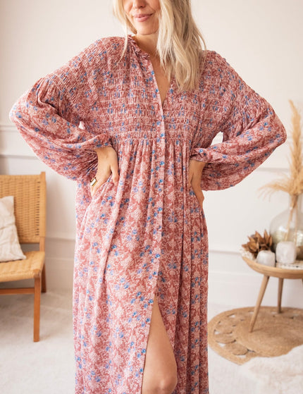 Joyce Bloom Bordeaux/Blue - Maxi Jurk - ellemilla