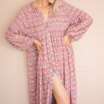 Joyce Bloom Bordeaux/Blue - Maxi Jurk - ellemilla