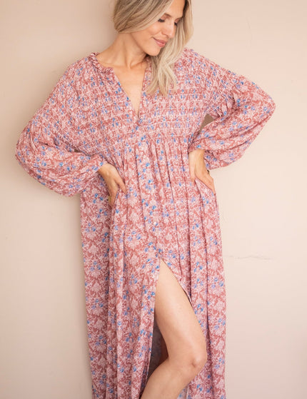Joyce Bloom Bordeaux/Blue - Maxi Jurk - ellemilla