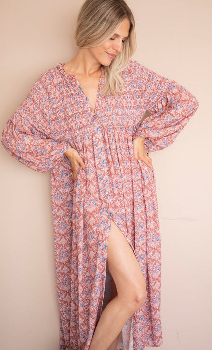 Joyce Bloom Bordeaux/Blue - Maxi Jurk - ellemilla
