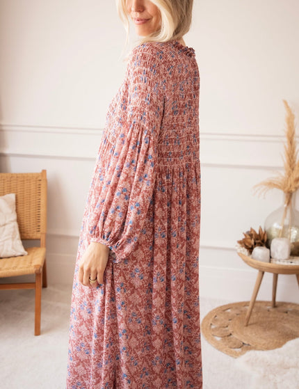 Joyce Bloom Bordeaux/Blue - Maxi Jurk - ellemilla