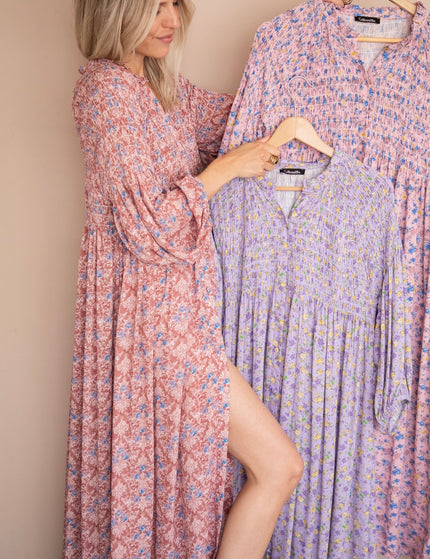Joyce Bloom Bordeaux/Blue - Maxi Jurk - ellemilla