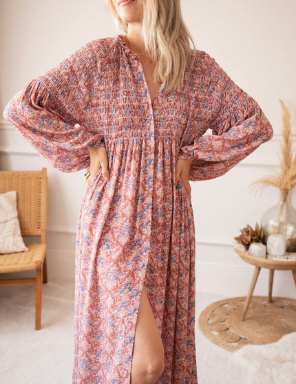 Joyce Bloom Bordeaux/Blue - Maxi Jurk - ellemilla