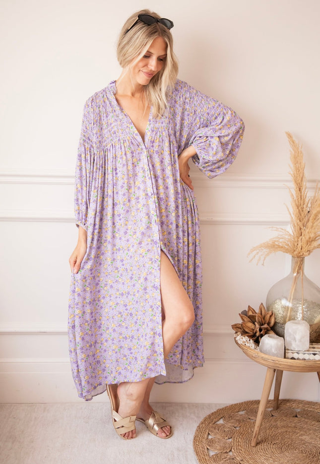 Joyce Bloom Lila/Yellow - Maxi Jurk - ellemilla
