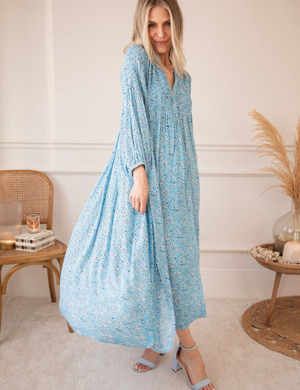 Joyce Bloom Sky Blue - Maxi Jurk - ellemilla