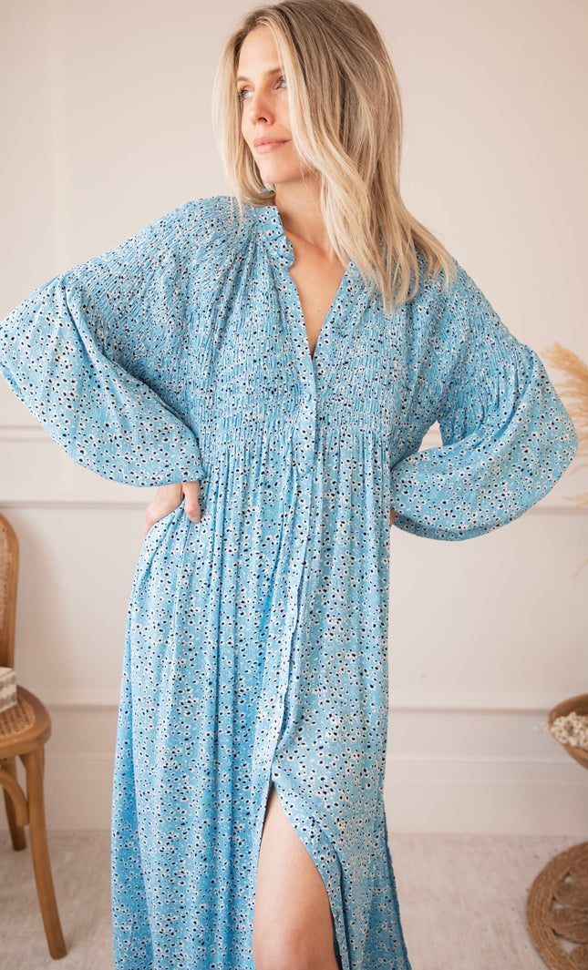 Joyce Bloom Sky Blue - Maxi Jurk - ellemilla
