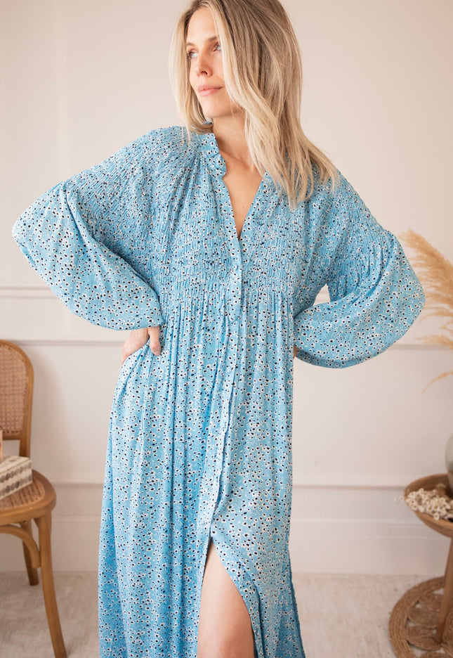 Joyce Bloom Sky Blue - Maxi Jurk - ellemilla