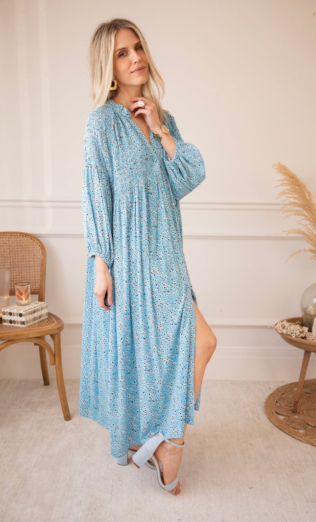 Joyce Bloom Sky Blue - Maxi Jurk - ellemilla
