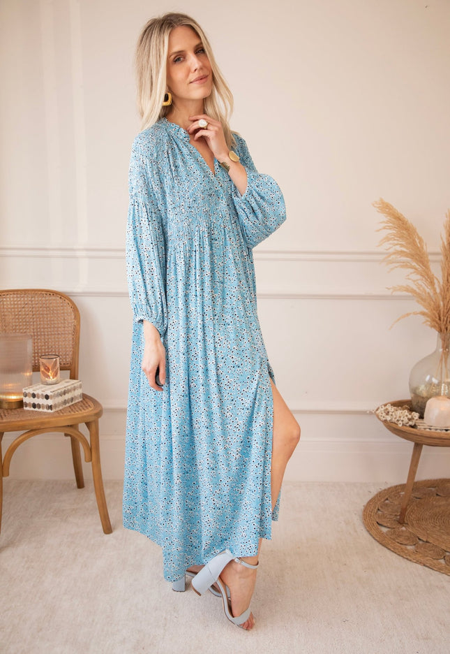 Joyce Bloom Sky Blue - Maxi Jurk - ellemilla